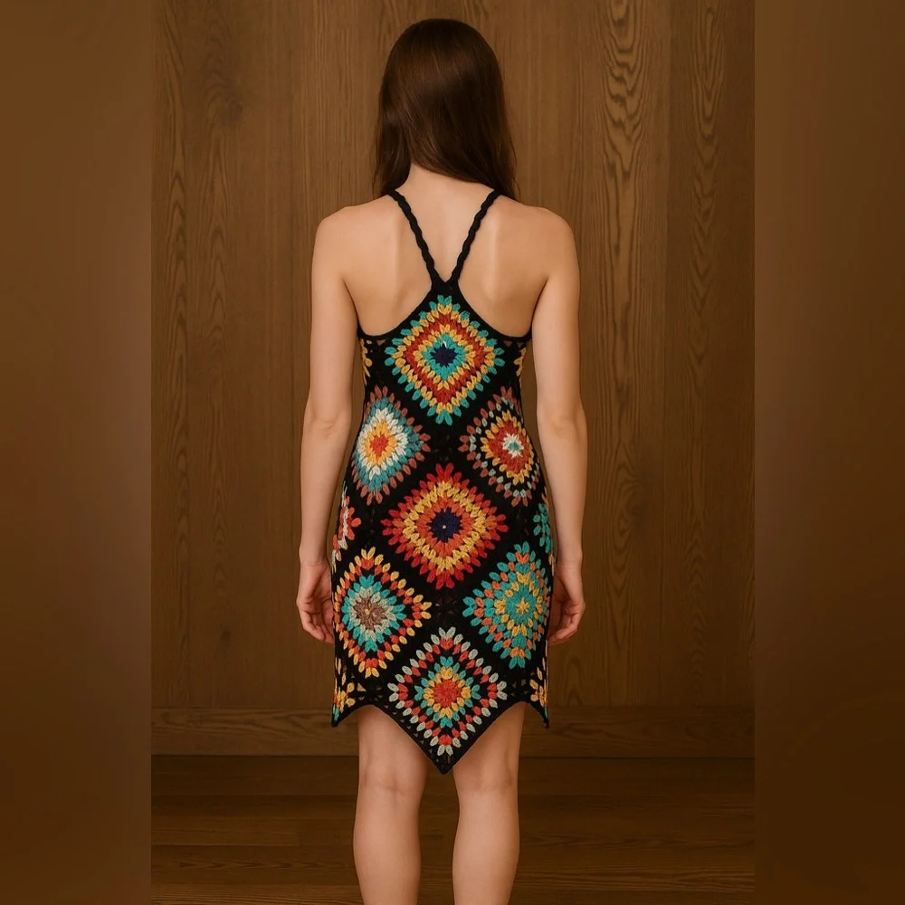 POL Crochet Granny Square Mini Dress Swim Coverup– One Size Fits Most – NWOT - Picture 2 of 5